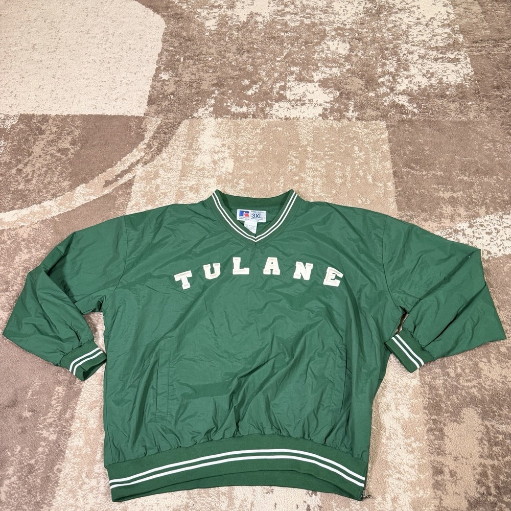 VTG Mens Russell Pullover Windbreaker Mens Green 3XL‎ Tulane Water Resistant